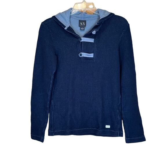 Women's AX Armani Exchange Blue Hooded Hoodie Shirt Long Sleeve Size Small, EUC - Picture 1 of 4